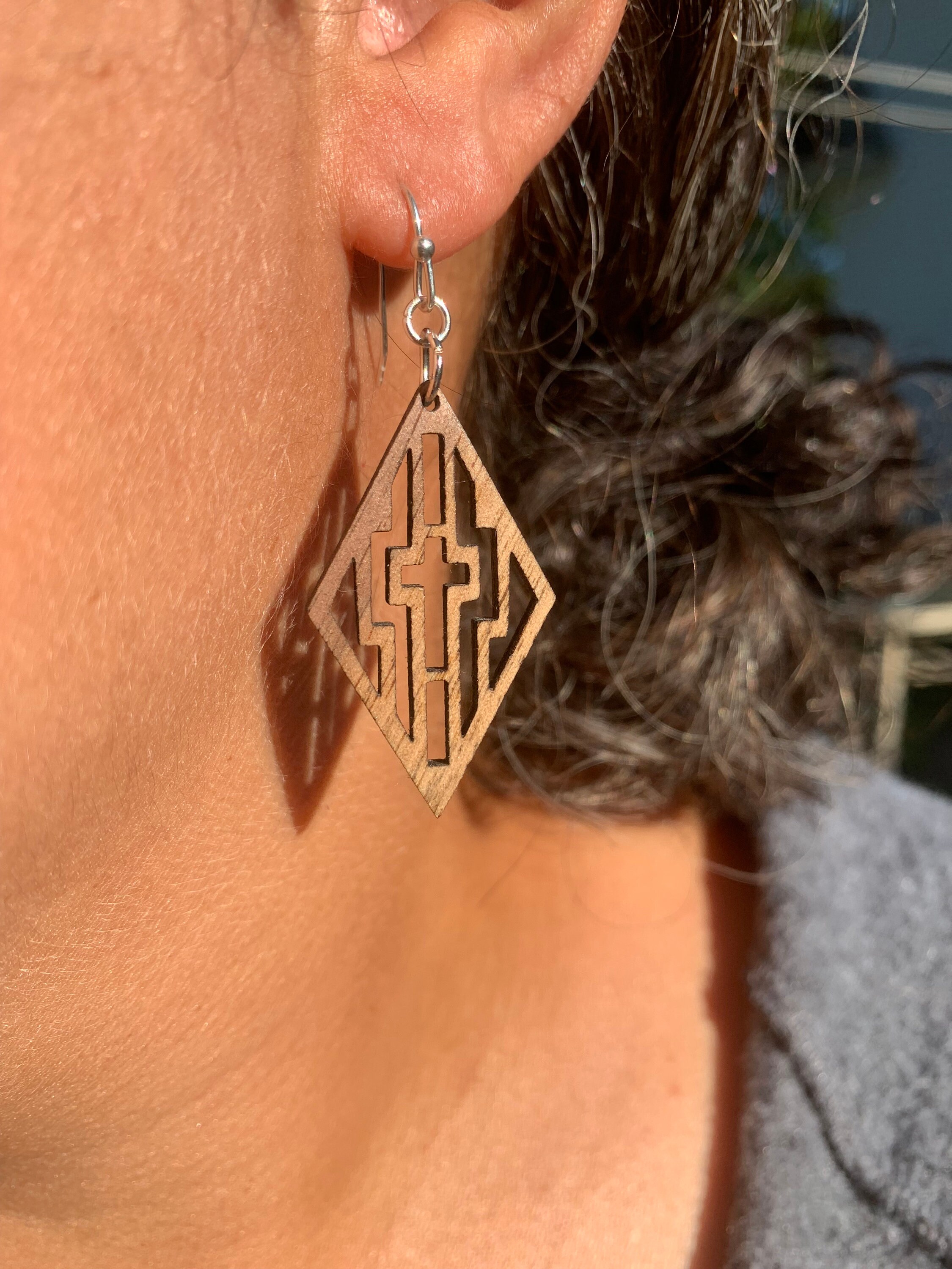 Wooden Cross Earrings Aztec Style Black Walnut Etsy