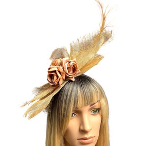 Rose Gold Fascinator, Floral Headband,  Sculpted Sinamay Headpiece, Wedding Hat, Melbourne Cup, Handmade Millinery.