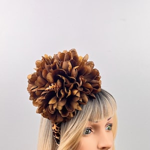Animal Print Fascinator, Brown Flower Headband, Leopard Headpiece, Wedding Hat, Melbourne Cup, Handmade Millinery.