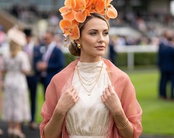 Orange Floral Headband Fascinator Wedding Headpiece Melbourne Cup Spring Racing