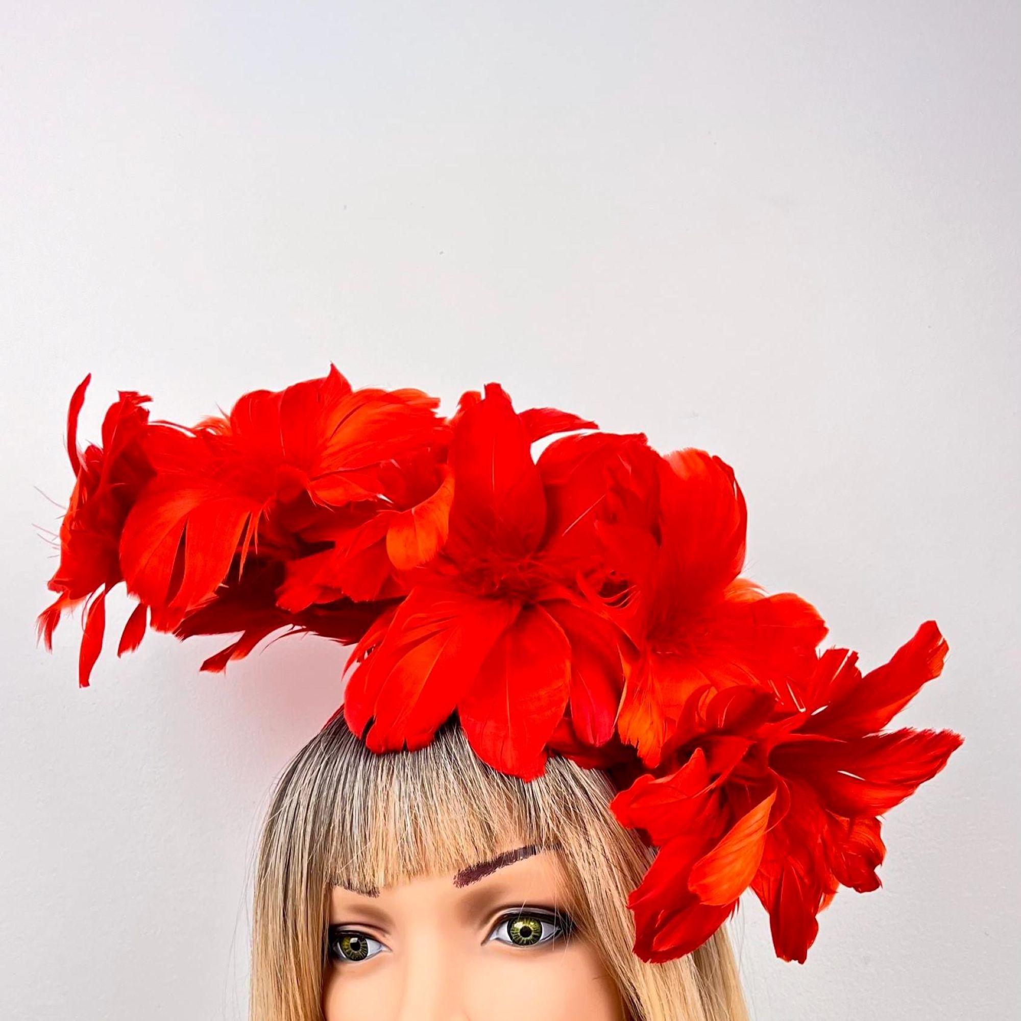 Red Fascinator Feather Headpiece Wedding Hat - Etsy display picture 3