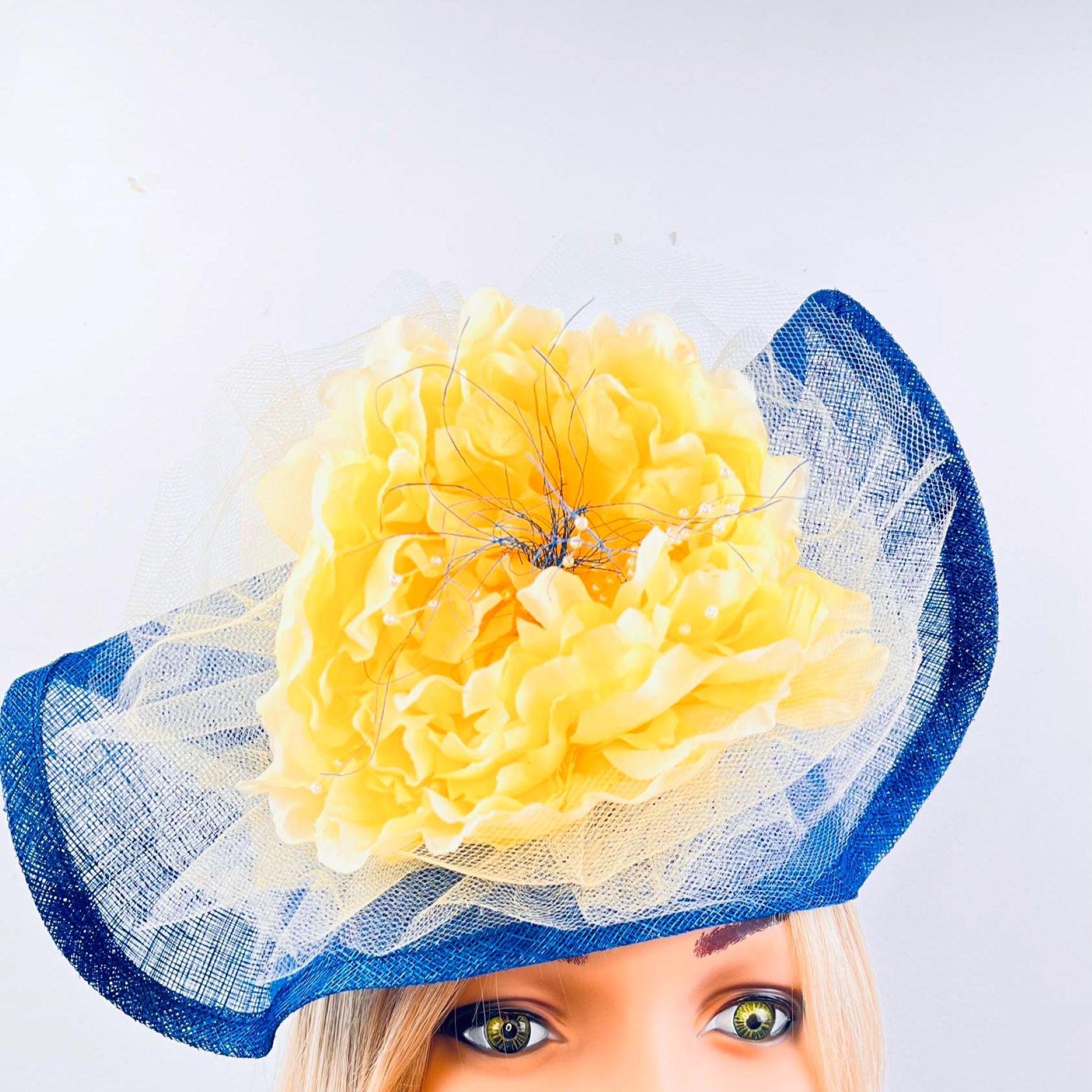 Royal Blue Fascinator Yellow Flower Headpiece Wedding Hats 