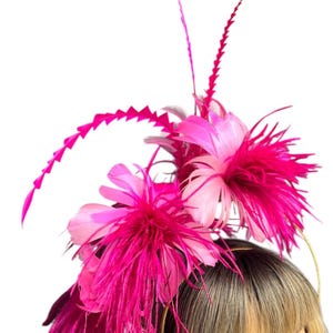 Pink Fascinator, Mini Hat, Fuchsia Feather Headpiece, Wedding Hat, Melbourne Cup, Handmade Millinery.