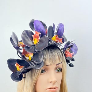 Black Fascinator, Flower Crown, 3D Floral Headpiece, Wedding Hat, Melbourne Cup, Handmade Millinery.