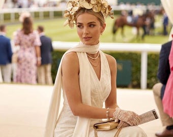Melbourne Cup Gold Fascinator Headband Flower Crown  Wedding Headpiece Spring Racing Hat