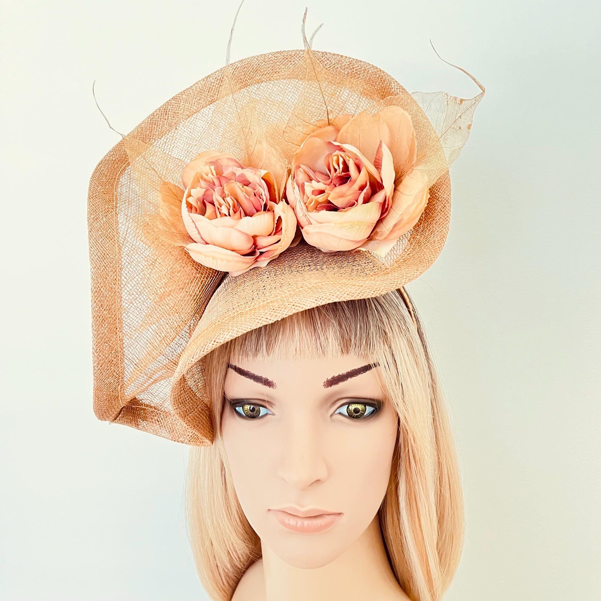 NWOT Elegant Peach Fascinator Hat Blush pink hat. Peach hat. Fascinator. Kentucky derby hat  main image 2