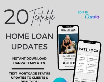 20 Textable Mortgage Status Updates for Clients and Agents | Canva Templates | Digital Bundle