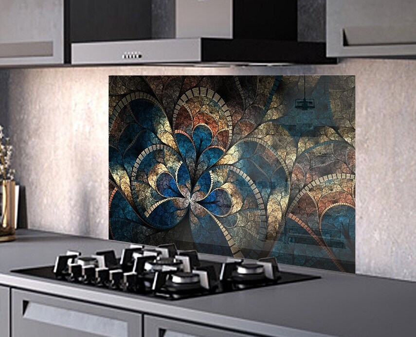 Tempered Glass Kitchen Wall Panel BS15B Abstract Textures B Colorful Wave 4 Stunning Printed Glass backsplash 