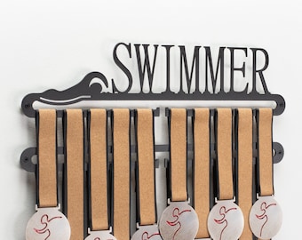 Swimming Black Metal medal display Double Hanger, Swimmer Medal Holder, Medal Display, Medallero, Medal holder, Medal Rack, Swimmer gift