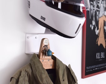 Helmet Stand Holder Hanger | Motorcycle Gear Rack Hanger | All-in-one solution for your gear! | Helmet, jacket, gloves and keys! | white