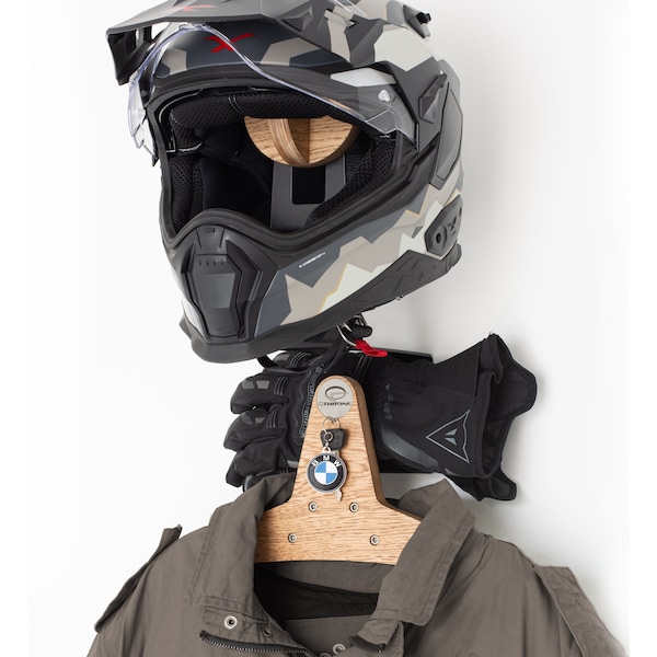 Helmet Rack Holder - Motorcycle Gear Rack Hanger - All-in-one solution for your gear! | Helmet, jacket, gloves and keys!