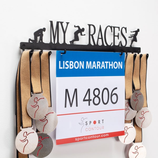 Running medal & bibs display, Medal Display for your medals and Race bibs - Metal medal holder