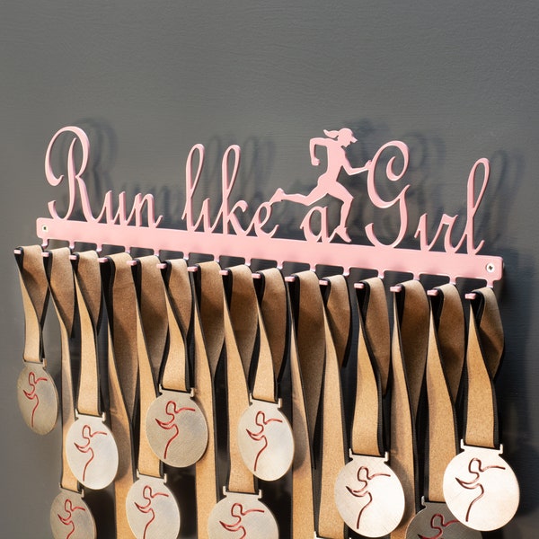 Running like a girl Pink hook medal display, Running hook, Medal Hanger, Medal Display, Medallero, Medal holder, Medal Rack, Runner gift