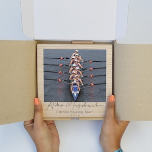 Rowing photo frame personalized - Your sport photo printed on wood - Gift for canoeist, rower - Custom Oak sport Picture frame