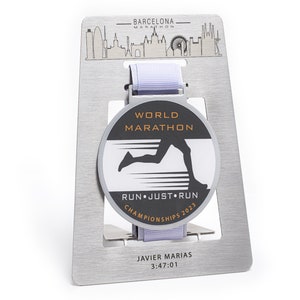 Barcelona Marathon Medal Display Personalized - High-Quality Stainless Steel Laser Engraving - Marathoner Gift - Medal Collection Organizer