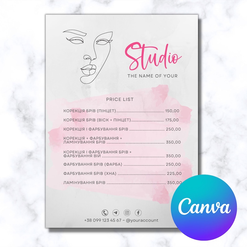 Canva Template Brow/beauty/lash Price List Template Makeup Price List Canva Template Brow/beauty/lash Price List Template Makeup Price List