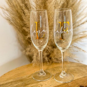 Personalized champagne glass with monogram, bridal couple, wedding, birthday, JGA, bride, maid of honor, gift,