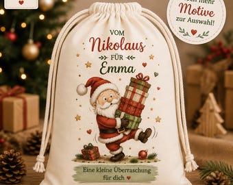 Personalisierter Nikolausbeutel mit Name | Nikolaussäckchen für Kinder | Geschenkbeutel Nikolaus | Weihnachten | verschiedene Motive