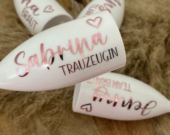 Sektglas Weiß personalisiert aus Kunstoff, Braut, Hochzeit, JGA