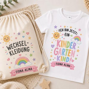 Kindergartenkind 2026 Shirt mit Name | Set mit Wechselkleidungsbeutel | Personalisiertes Kinder T-Shirt | Kindergartenstart Geschenk |