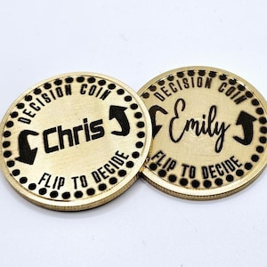 Decision Making Coin, Gift for couple, Coin flip for choice, Personalized coin, Laser engraved Coin, Brass Coin, Custom Brass Coin,