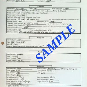 Reloading Data Sheet Pet Loads Printable Detailed Load Tracker reload Advanced Reloading - Etsy