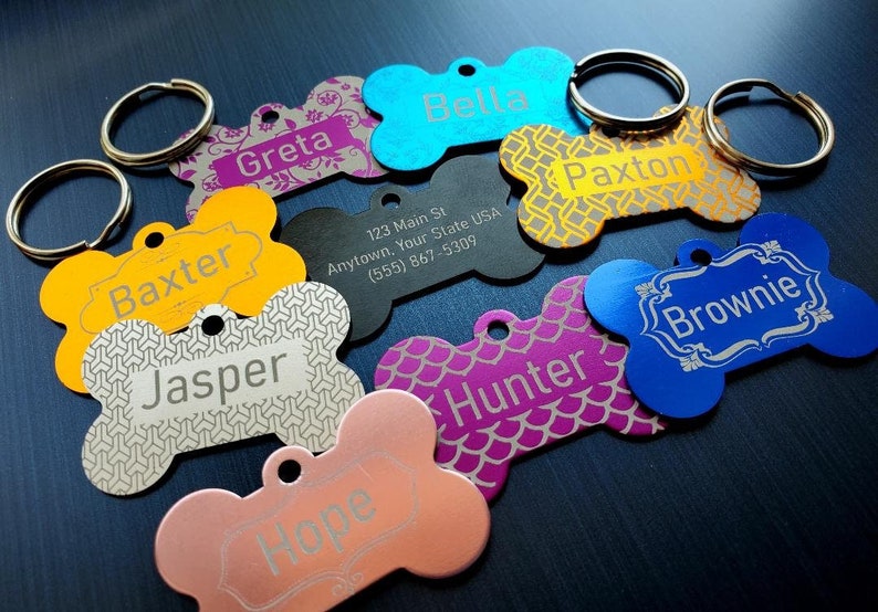Personalized Laser Engraved Pet Tag: Custom Bone Tag image 1