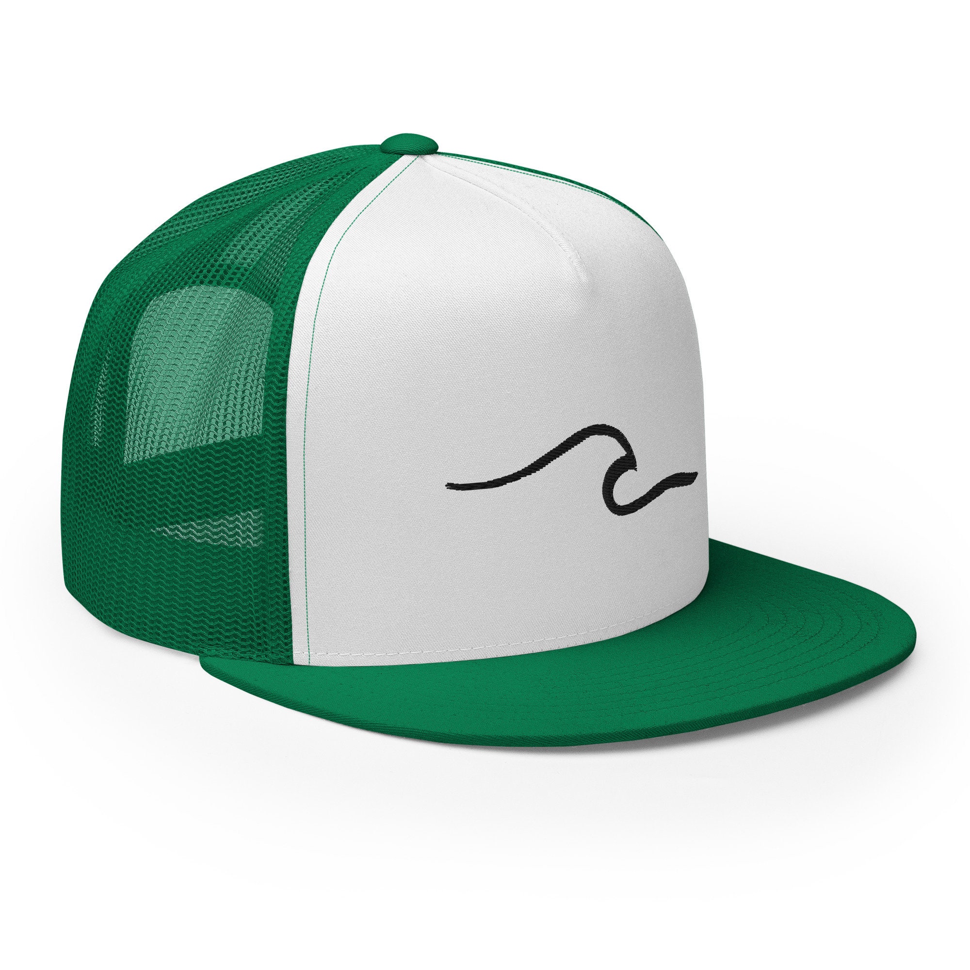 Green Flash Trucker Hat – Black Wave Embroidered Mesh Snapback - Etsy