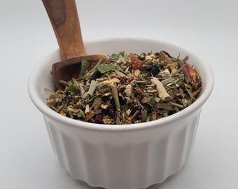 Herbal Cold and Sinus Tea Blend 1 ounce, loose leaf tea, Elderberry, Mullein, Peppermint, Ginger, Thyme, Lemon, Orange, Lemon Balm, Rose Hip