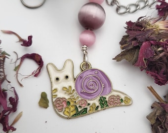 SALE Purple Snail Charm Tea Strainer Ball with Cats eye beads for loose tea and herbs