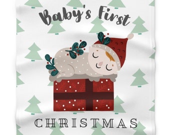 PERSONALIZED Baby’s First Christmas Blanket, Gift for New Mom, Custom Baby Shower Gift, New Parent Keepsake Minky