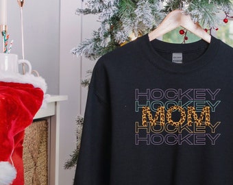 HOCKEY MOM Fun Leopard Print Sweater | Christmas Gift for Mom | Hockey Mom shirt | Christmas Gift for Her |