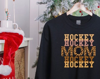 HOCKEY MOM Boho Color and Leopard Print Sweater | Christmas Gift for Mom | Hockey Mom shirt | Christmas Gift for Her |