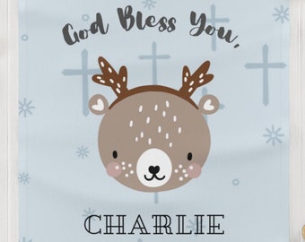 PERSONALIZED Baby Boy Baptism Blanket | Baby's First Christmas Gift | Christmas Baby Shower Gift