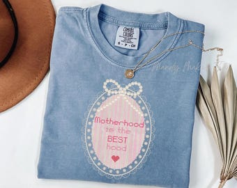 Motherhood T-Shirt, Cross Stitch Mama Apparel, Vintage Comfort Colors Tee
