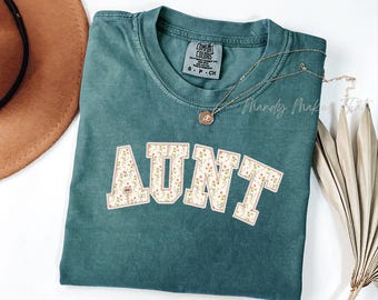 Vintage Floral Aunt Varsity T-shirt | Garment-Dyed Cotton Tee