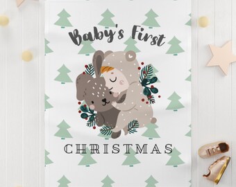 PERSONALIZED Baby Boy Christmas Blanket | Baby's First Christmas Gift | Christmas Baby Shower Gift