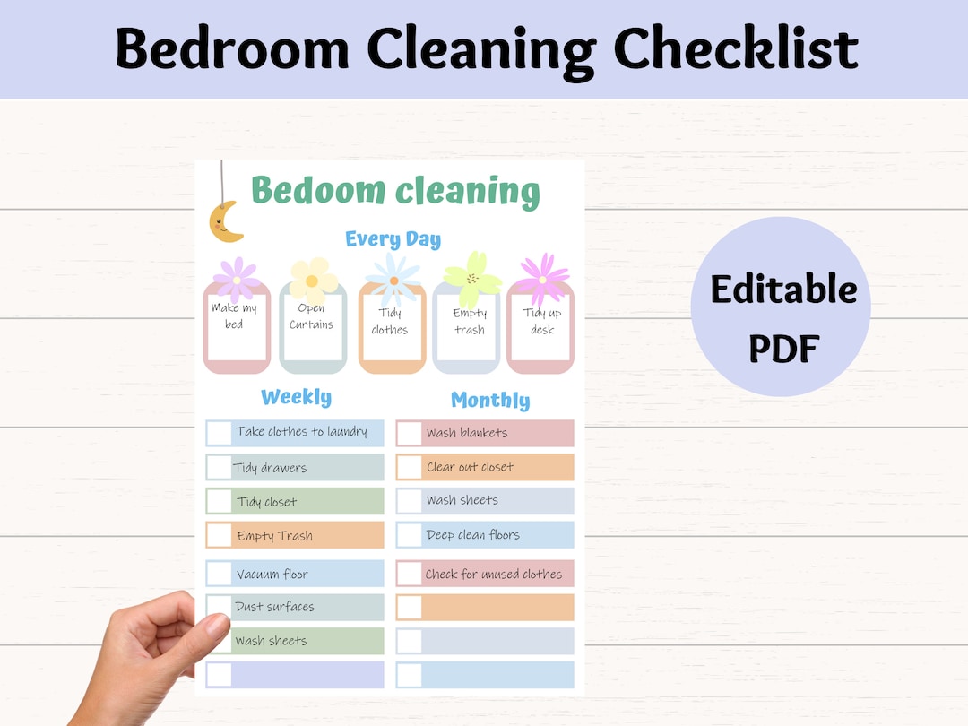 Bedroom Kids Cleaning Checklist, Bedroom Prints, Editable Cleaning ...