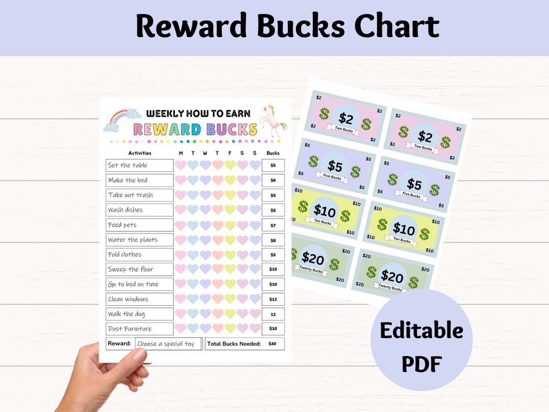 Editable Kids Reward Bucks, Printable, Mom Bucks, PDF Reward System for ...