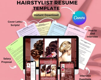 Hairstylist Resume Template: Canva Editable CV + Cover Letter (Digital Download)