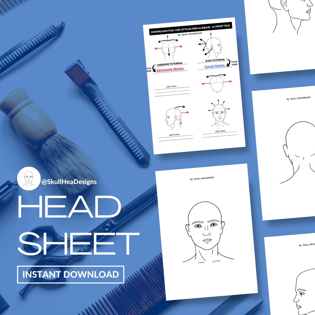 Male Diagram Haircut Head Sheets Printable Template / Etsy