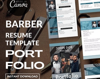 Barbershop Resume Template: Canva CV + Instagram Highlight Covers