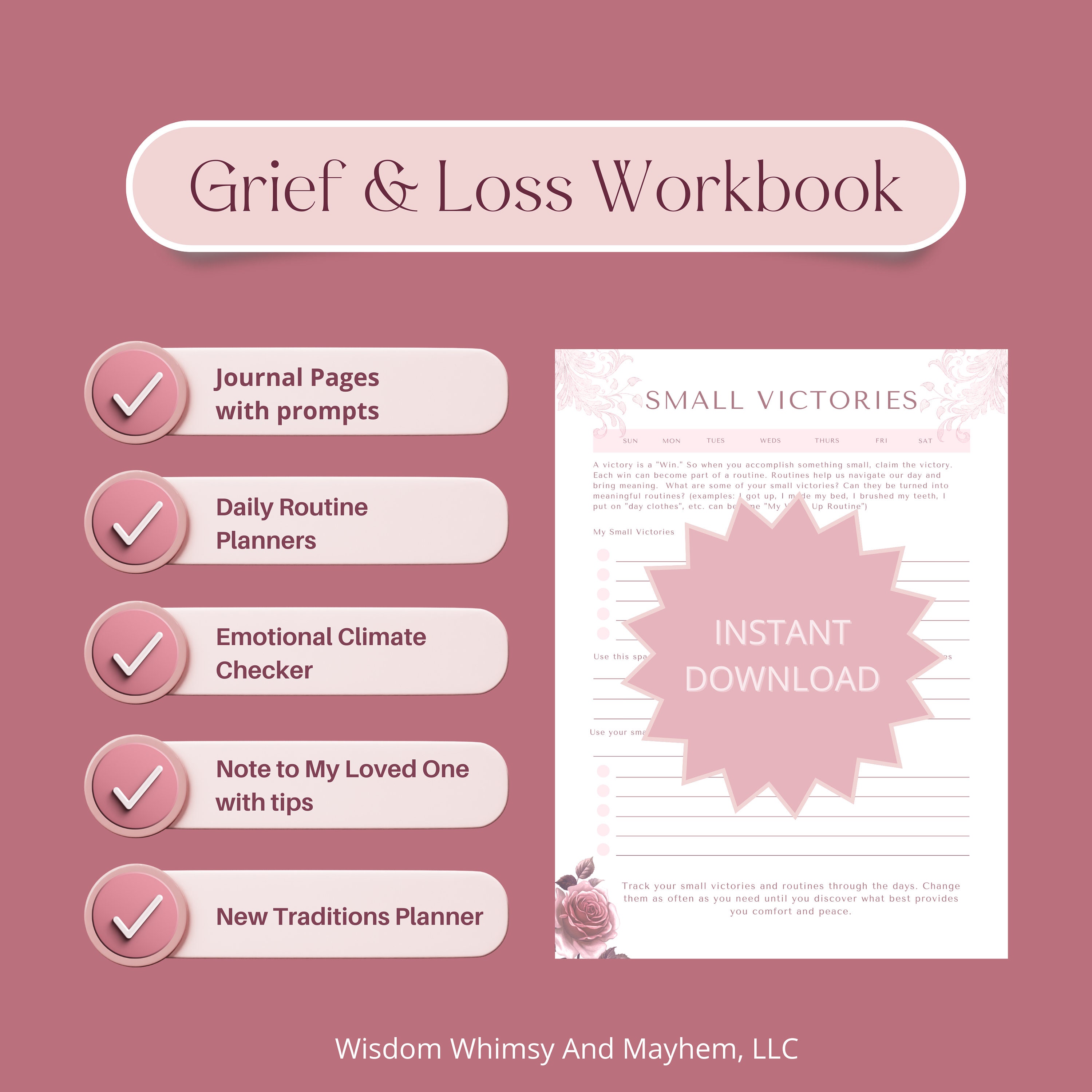 PRINTABLE Grief and Loss Workbook Printable Planner/workbook First Year