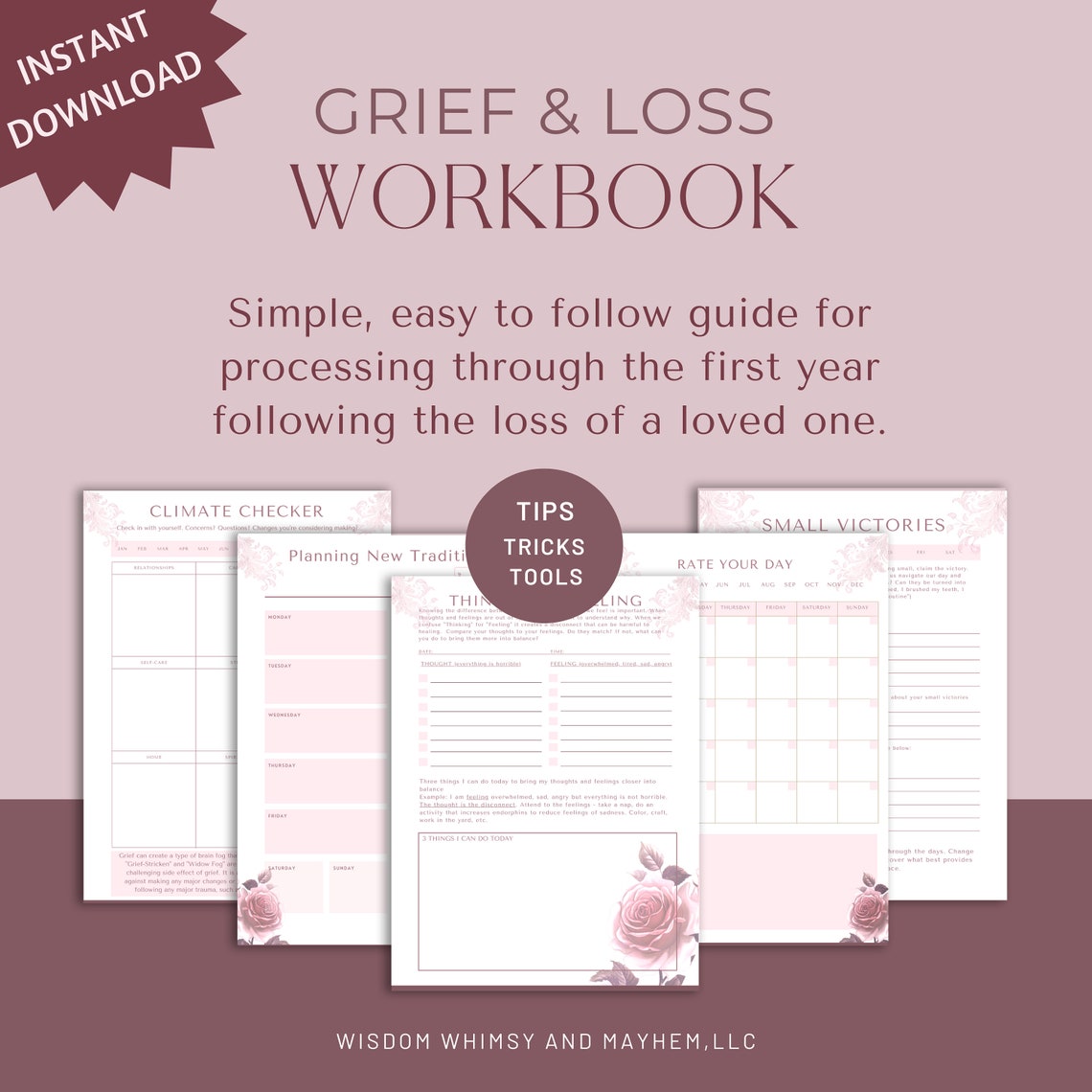 PRINTABLE Grief and Loss Workbook Printable Planner/workbook First Year