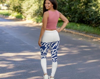Navy Script Logo Leggings | All-Over Print