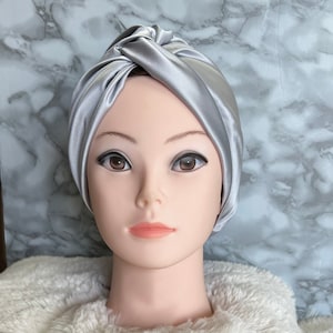 Silk sleep bonnet|Twisted silk turban| Silk sleep cap|Silk bonnet adjustable|Silk head cap |Chemo hat|Gifts for her|Silver