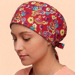 Floral Butterfly Cotton Scrub Cap: Slouchy Comfy Nurse Cap
