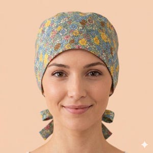 Floral Cotton Slouchy Scrub Cap: Ponytail, Chemo Hat/