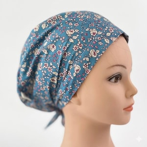 Floral Cotton Slouchy Scrub Cap: Ponytail, Chemo Hat/