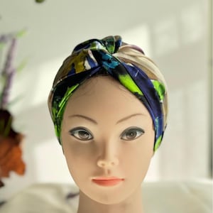 Printed Mulberry Silk Bonnet for sleep| Twisted silk turban| Silk sleep cap |Silk bonnet | Silk head wrap| Chemo bonnet| Gift for her .